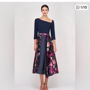 Kay Unger Navy and Pink Giovanna Midi Dress